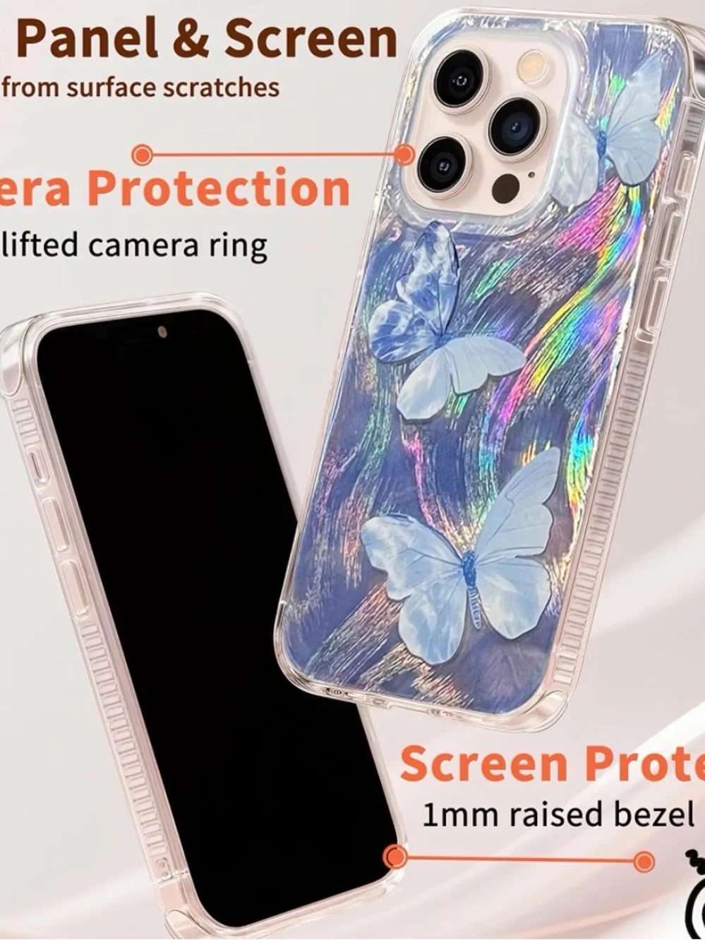 Clear Blue Butterfly Phone Case - Compatible with iPhone 16 Pro